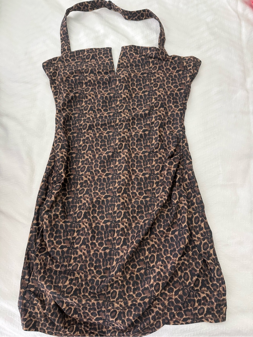 Women's Leopard Print Halter Dress - Brown/Black
